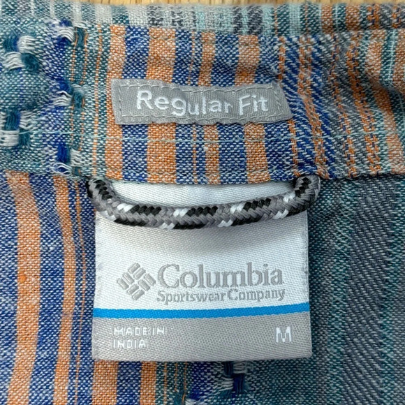 Columbia | Regular Fit Blue Orange Retro ButtonUp Short Sleeve Hemp Shirt Size M - Picture 4 of 7